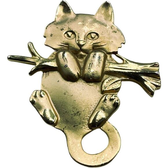 Vintage  kitty Hanging from Branch brooch. - Picture 1 of 6